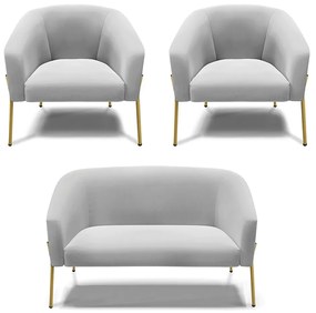 Namoradeira e 2 Poltronas Pé de Ferro Dourado Stella Suede D03 - D'Rossi - Cinza