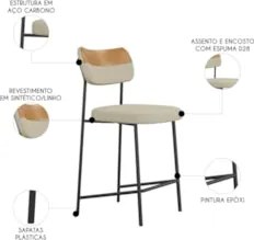 Banqueta Cozinha Média Milli Linho Caramelo/Areia A14       - Mpozenat