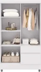 Guarda Roupa Solteiro 103cm Com Espelho Mayra Flex Branco V02 - Mpozen