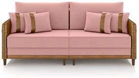 Sofá Living Montecarlo 3 Lugares Bipartido 232cm Pés em Madeira Veludo/PU Rosê/Caramelo G33 - Gran Belo