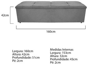 Calçadeira Munique 160 cm Queen Size Suede Cinza - ADJ Decor