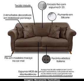 Sofá Decorativo 160cm 2 Lugares com 4 Almofadas Armstrong Veludo Marrom G63 - Gran Belo