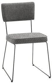 Cadeira de Jantar Decorativa Base Aço Preto Luigi Linho Cinza G17 - Gran Belo