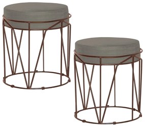 Kit 2 Puffs Decorativo Sala de Estar Base Bronze Chloe Veludo Cinza G41 - Gran Belo