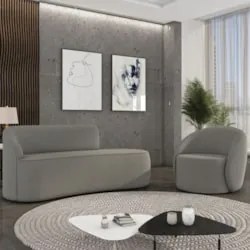 Sofá 2 Lugares 140cm Wendi e Poltrona Steve Suede Grafite I01  - Mpoze