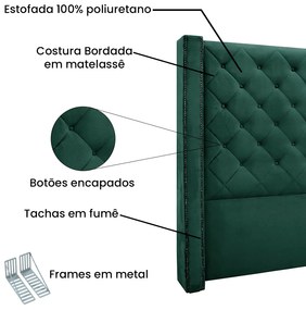 Cabeceira Cama Box Queen 160 cm Vicenza Veludo S04 - D'Rossi - Verde