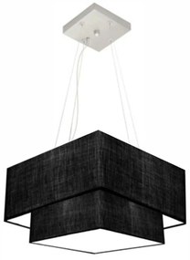 Lustre Pendente Duplo Quadrado Vivare Md-4157 Cúpula em Tecido 40x35cm Preto - Bivolt