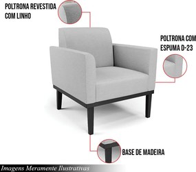Kit 2 Poltronas Decorativas Isabella Pés Fixo em Madeira Preto Linho Cinza G19 - Gran Belo