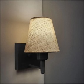 Arandela Quadrada Md-2034 Preto Cúpula em Tecido Cone Rustico Bege - Bivolt