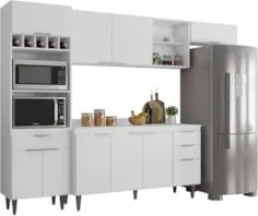 Armário de Cozinha Com Tampo CP04 280cm Pérola Branco Z34     - Mpozen