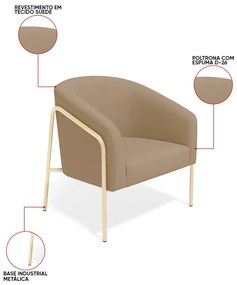 Poltrona Sala Industrial Alta Champanhe Kit 2 Stella Suede D03 - D'Rossi - Marrom Rato