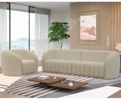 Sofá Decorativo 4 Lugares 332cm e Poltrona Meris Z32 Boucle Bege - Mpo