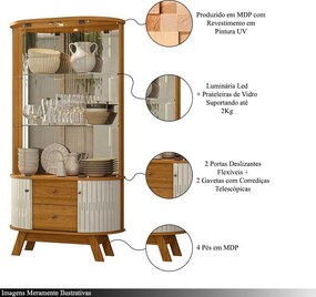 Cristaleira Decorativa Swank 2 Gavetas Iluminação Led Espelho MDP Cinamomo/OffWhite G97 - Gran Belo