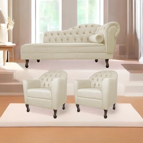 Kit Diva Recamier Diana 140cm Lado Esquerdo e 02 Poltronas Julia Linho - ADJ Decor
