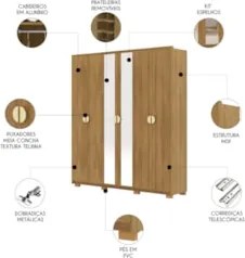Guarda Roupa Casal 203cm Com Espelho Noronha Nature - Vila Rica