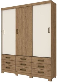 Guarda-roupa Roupeiro 3 Portas De Correr 9 Gavetas Off White