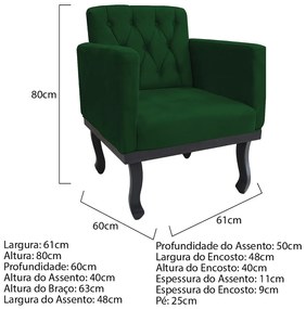 Poltrona Classic Pés Luís XV Suede Verde - ADJ Decor