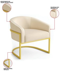 Poltrona Sala Industrial Dourada Arielle Veludo Cotelê D03 - D'Rossi - Bege