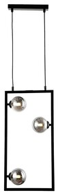 Pendente Balanço 60X30Cm 3Xg9 Retangular Vertical Metal Preto Vidro Fu...