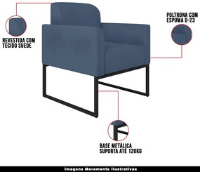 Poltrona Decorativa Isabella Base Industrial Suede Azul Marinho/Preto G19 - Gran Belo