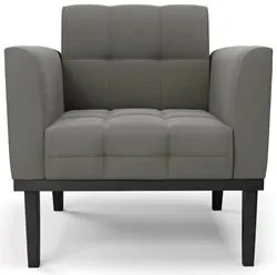 Poltrona Decorativa Base Madeira Preto Ana Suede Grafite - Ibiza