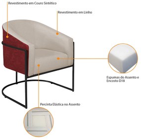 Poltrona Luiza Base de Ferro Preto Factor Vermelho e Linho - ADJ Decor