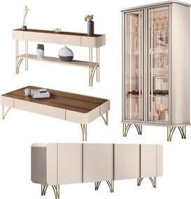 Conjunto 1 Cristaleira 1 Buffet 1 Mesa de Centro e 1 Aparador Texas/Virginia/Rennes Off White/Castanho G26 - Gran Belo