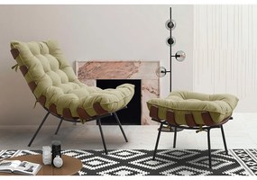 Puff Decorativo Sala de Estar Abel Base de Madeira Preto Veludo Bege G41 - Gran Belo