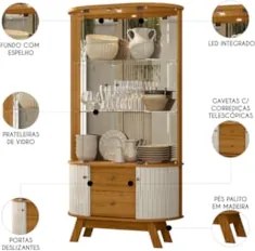 Cristaleira de Vidro Com LED Eva 90cm Z10 Off/Cinamomo - Mpozenato