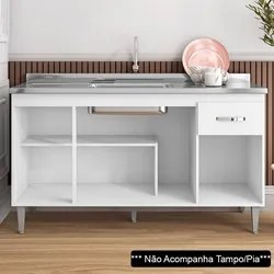 Balcão Gabinete Para Pia Sem Tampo 150cm 4 Portas e 1 Gaveta Flex Gabr