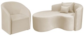 Kit Recamier Curvo Sala de Estar Inglaterra 150cm Lado Esquerdo e Poltrona Orgânica Luxo Luiza Max Bouclé