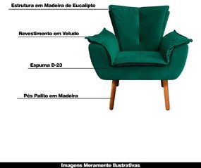 Poltrona Decorativa Pés Palito Charger Veludo Verde G19 - Gran Belo