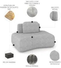 Sofá Modular 174cm Living Sala de Estar Moby Boucle Grafite Z08 - Mpoz