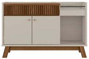 Buffet Aparador Decorativo Modric Detalhe Ripado 133cm Freijo/Off White G77 - Gran Belo
