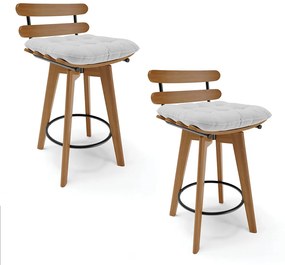 Kit 02 Banquetas Giratória Costela Linho Base Madeira MA70 - DRossi - A05 Cinza