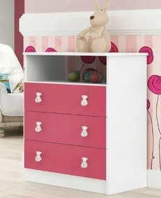 Quarto de Bebê Completo: Guarda-roupa + Cômoda com 3 Gavetas + Berço- Rosa/Branco