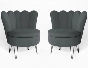 Conjunto 2 Poltrona Dália Pés Hairpin Legs Preto Veludo Cinza Grafite