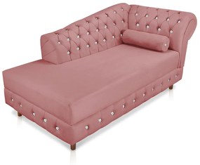Divã Chesterfield 165 cm Capitonado com Strass Suede Rosê - D'Rossi