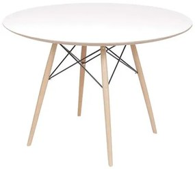 Mesa Charles Eames Completa Tampo Redondo Branco Base Madeira Clara 110cm - 51773 Sun House