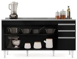 Balcão Gabinete com Pia Inox 160cm Arkansas Preto – Lumil