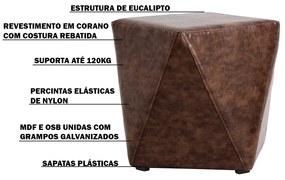 Puff Decorativo Sala de Estar Blois Pvc Marrom G15 - Gran Belo