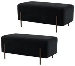 Kit 2 Puffs Decorativos 90cm Base Aço Status C-300 Veludo Preto - Domi