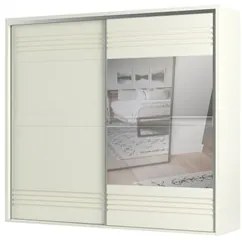 Guarda Roupa Casal com Espelho 267cm 2 Portas 100% MDF TW603E Off Whit