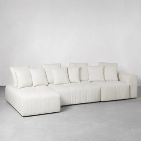 Sofá Gomos com Braço Direito e Chaise Esquerdo Bouclé Aveia - 3,47m