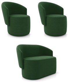 Sofá Namoradeira e 2 Poltronas Orgânica para Sala Malu Suede M11 - D'Rossi - Verde
