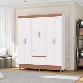 Guarda Roupa Casal Flex Abruzzo 6 Portas de Bater 2 Gavetas Branco/Terracota G98 - Gran Belo