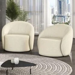 Poltrona Sala Giratória Redonda Kit 2 Steve Linho Bege  I01  - Mpozena