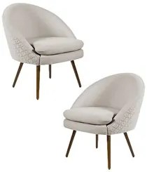 Kit 2 Poltronas Decorativas Pés Palito Rafa C-107 Linho Tressê Bege -
