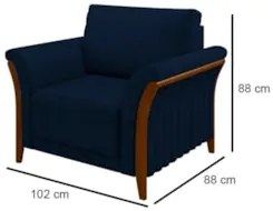 Kit Sofá Living 3 Lugares e Poltrona 102cm Pés Madeira Roya Z32 Veludo