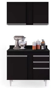 Kit Armário Aéreo e Balcão de Cozinha Lavanderia Aurora com Tampo 100 cm - D'Rossi - Preto